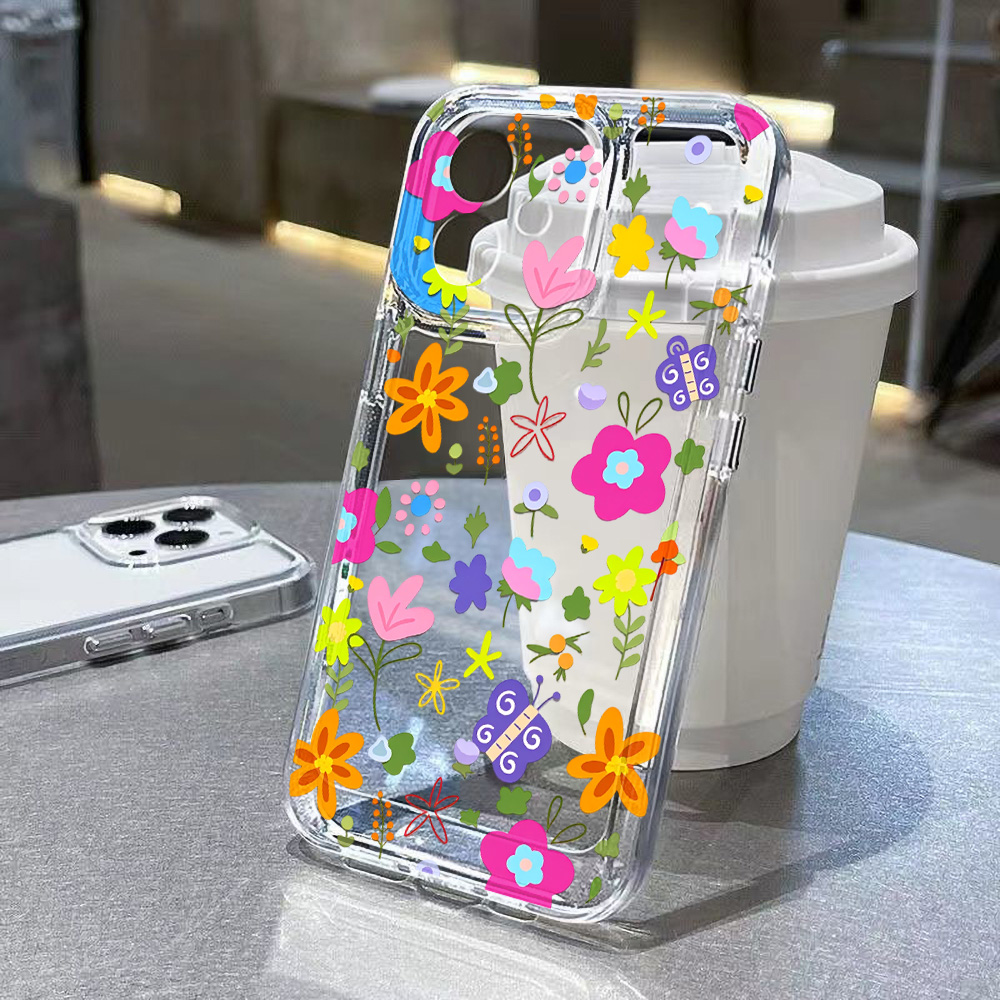 Clear Shockproof Bumper Case - Kleurrijke Bloemen Transparante Telefoonhoesje voor iPhone