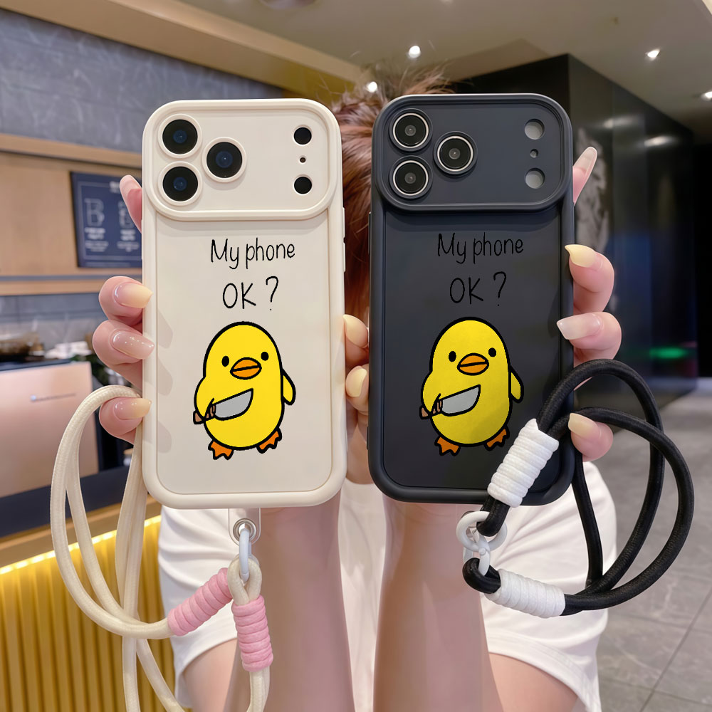 Cute Cartoon Wrist Strap Silicone Case - Schattig cartoon eendje polsbandje telefoonhoesje voor