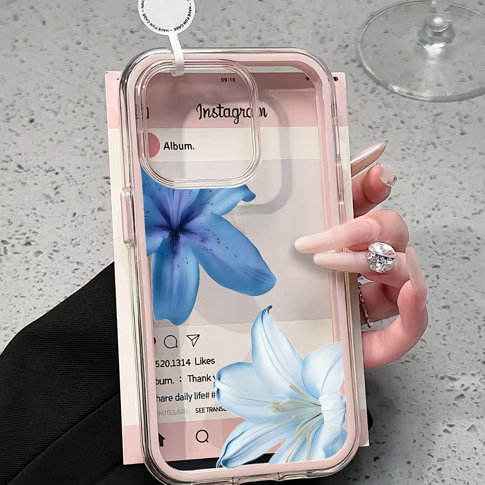 Clear Shockproof Bumper Case - Blauwe Lelie Bloem Transparante Telefoonhoesje voor