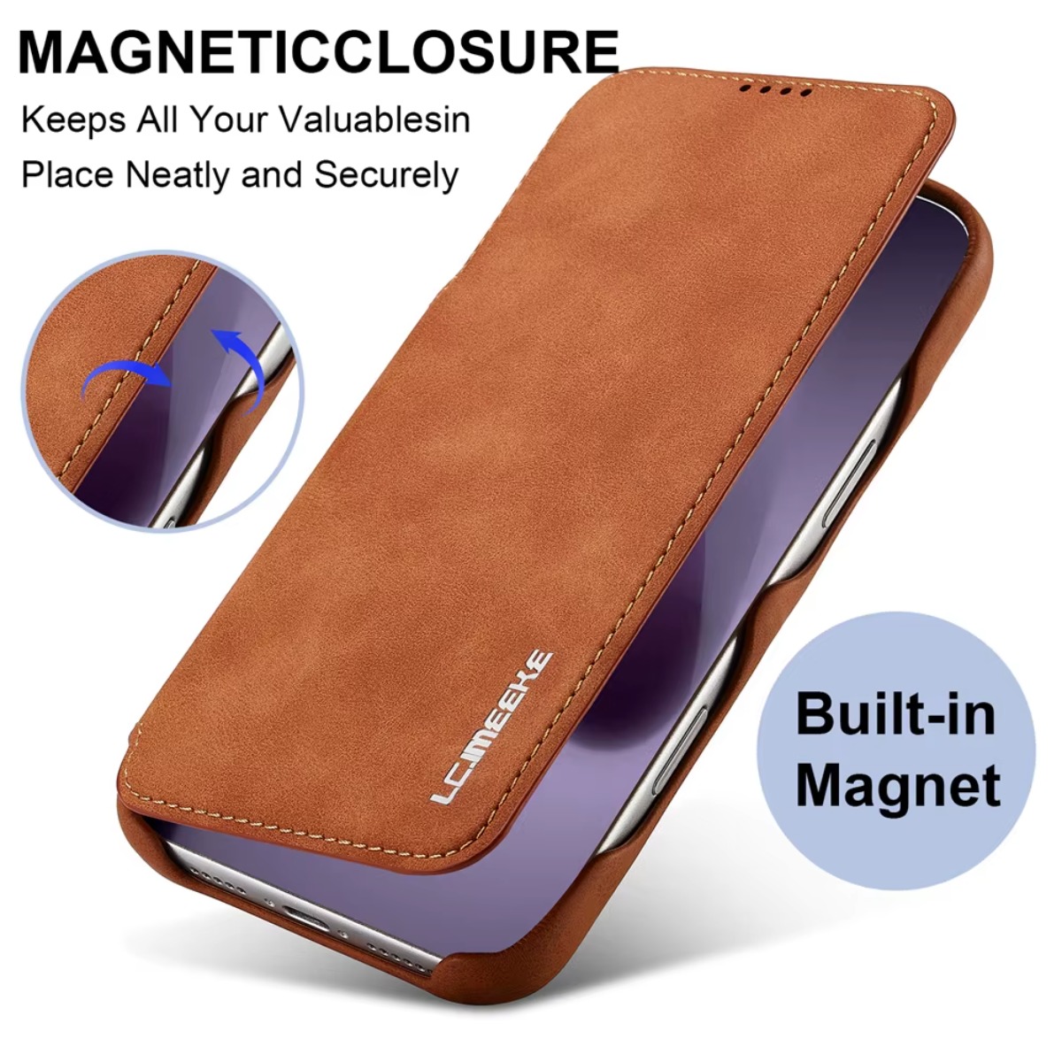 Leather Wallet Card Holder Phone Cover - Lederen portemonnee magnetische flip cover met