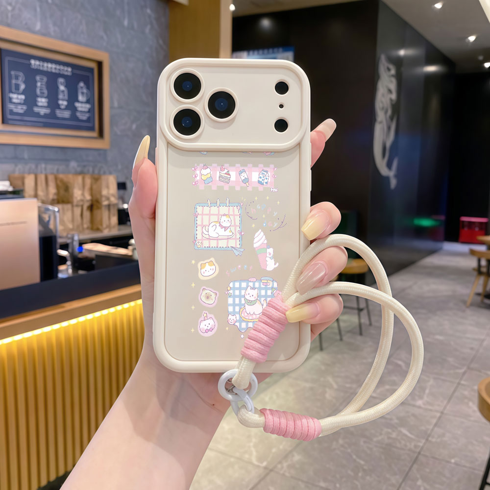 Cute Cartoon Wrist Strap Silicone Case - Telefoonhoesjes met polsbandje, cartoon schattige kat,