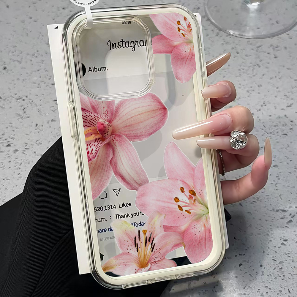 Clear Shockproof Bumper Case - Roze Lelie Bloem Transparante Telefoonhoesje voor