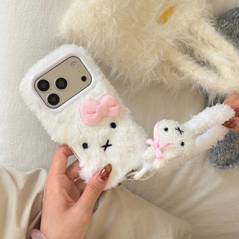 Leuke cartoon Wit Pluizig bont - Cute Cartoon Wrist Strap Silicone Case recensie en prijs