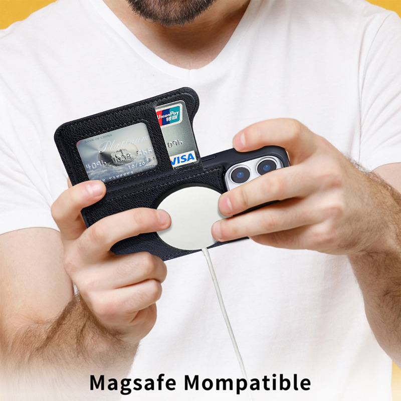 Voor Magsafe Magnetische Flip  - Leather Wallet Card Holder Phone Cover recensie en prijs