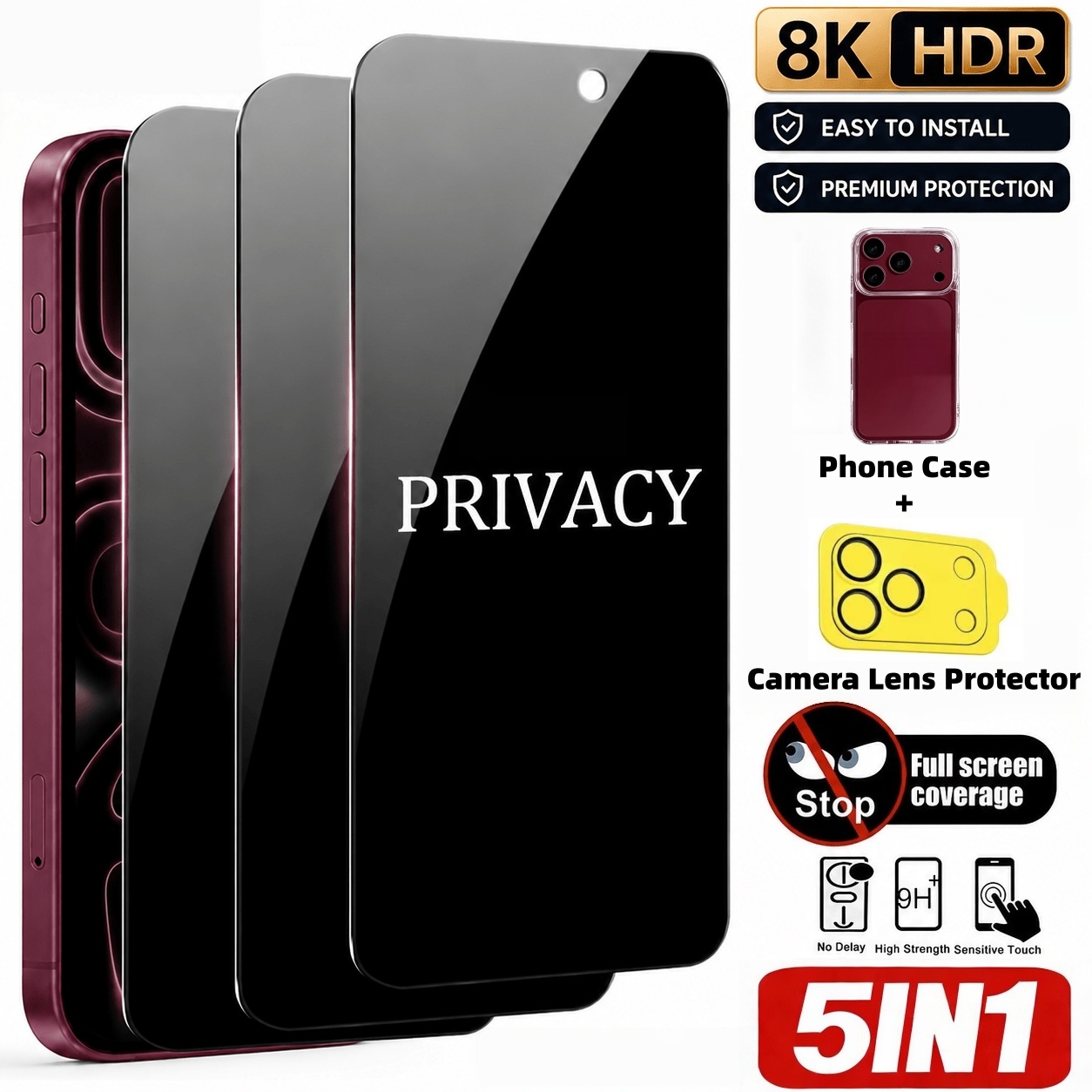 [5-delige set] 3-delige privac - Anti Spy Privacy Glass Case recensie en prijs