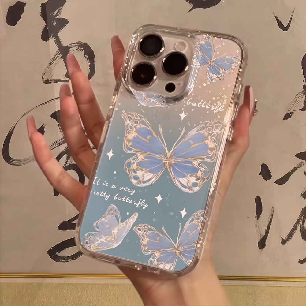 Luxe Blauwe Vlinder Glitter Te - Clear Shockproof Bumper Case recensie en prijs